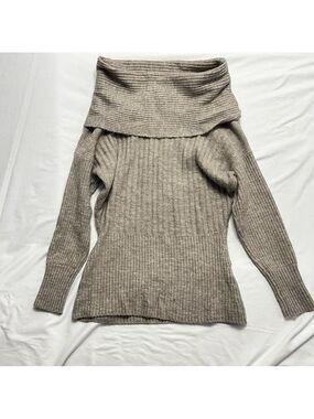 3/ $20  Le Château Off Shoulder Sweater Ribbed Knit Grey Marled Bardot P/S